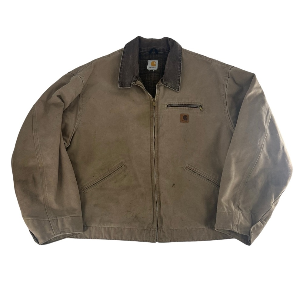 Vintage‎ Carhartt Jacket Mens XL Tan Detroit Workwear Duck Canvas Blanket Lined